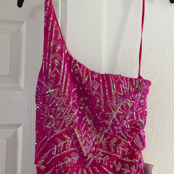 B. Darlin One Shoulder Sequin Mermaid Gown Pink Prom Size 9/10 - Picture 2 of 5